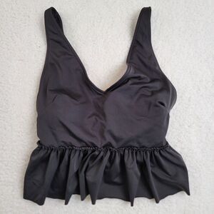Kortni Jeane Swim Top Small Peplum Ruffled V Neck Solod Black Swimsuit